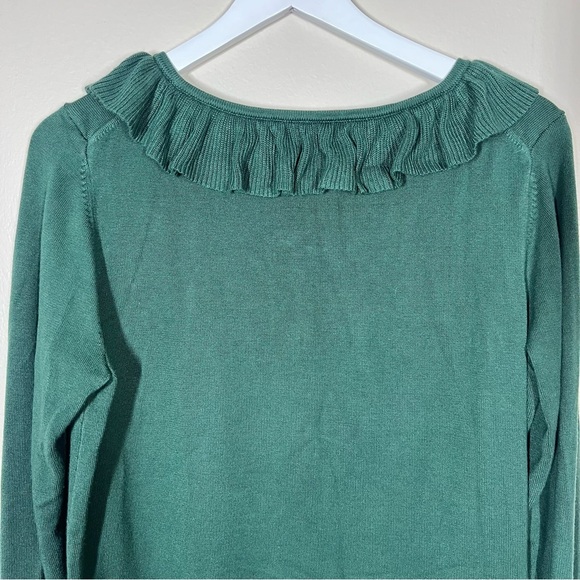 Boden Womens Lavinia Ruffle Trim Knit Sweater Size 12 Green Work Office - Picture 9 of 10